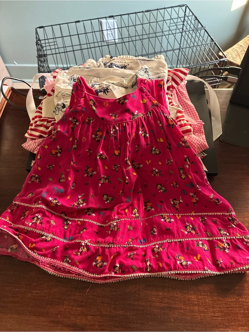 Disney Cruise Line Girls Bright Pink Minnie Mouse -Print Sundress with Trim 6M